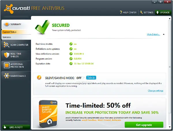 Avast Home Edition Student App for university