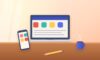 Laptop and phone with study app icons on a desk with a coffee mug and a pencil