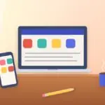Laptop and phone with study app icons on a desk with a coffee mug and a pencil