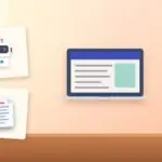 Illustration with a laptop, an AI robot and a document