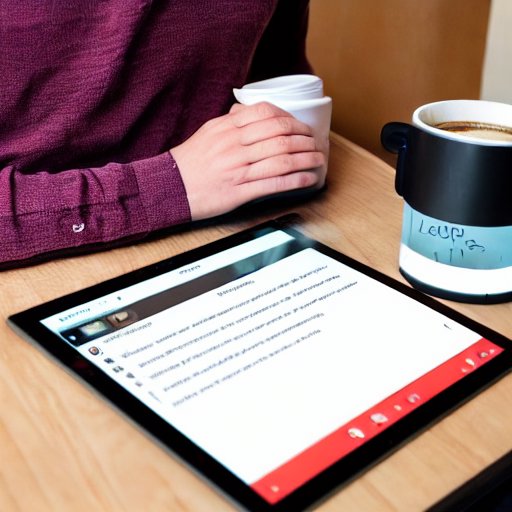 Student sits at a library desk, using a tablet with an AI‑powered writing assistant, surrounded by handwritten notes and a coffee mug, illustrating academic research aided by AI.