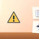 Illustration with a warning sign, a document and an AI robot