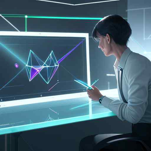 A professional interacts with a holographic data interface on a glass table in a modern office, symbolizing AI-driven productivity and strategic innovation. Cinematic lighting highlights intricate visualizations and polished surfaces.