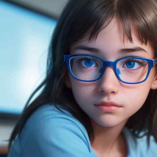 A student gazes intently at a glowing screen, illuminated by soft blue light. Their curious expression reflects critical thinking as they engage with AI mentorship in a modern classroom, ensuring technology aids rather than replaces their learning…