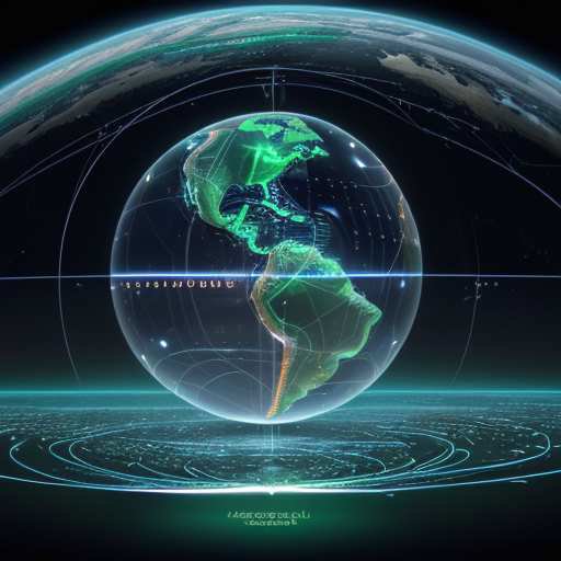 Diverse professionals discuss global AI standards around a digital globe displaying connected network nodes, emphasizing ethical compliance and risk assessment in a modern conference setting.