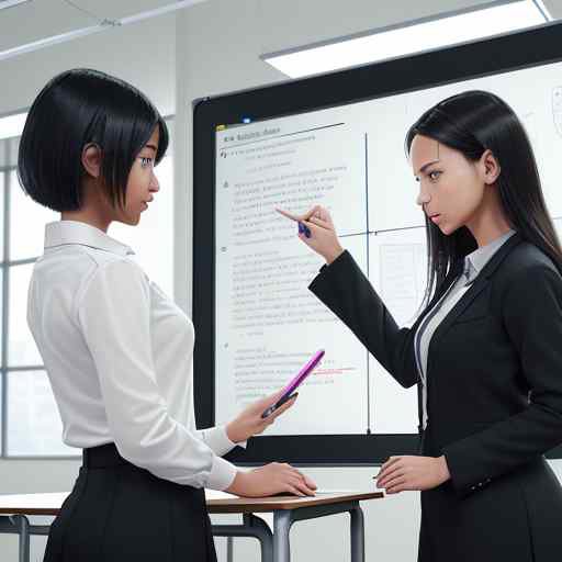 In a sunlit futuristic classroom, a teacher guides a student reviewing an AI lesson plan on a tablet. This scene highlights how educators blend digital tools with analog note-taking to foster deep understanding and critical judgment in the modern …