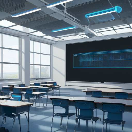 Students collaborate in a futuristic classroom using AI tools and VR headsets to analyze historical data on a large curved screen, highlighting digital transformation in education.