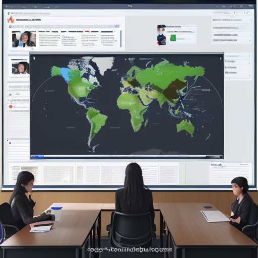 Students from diverse continents collaborate on global business strategies via high-definition video conferencing in a virtual MBA classroom, showcasing modern remote learning and digital whiteboard tools.
