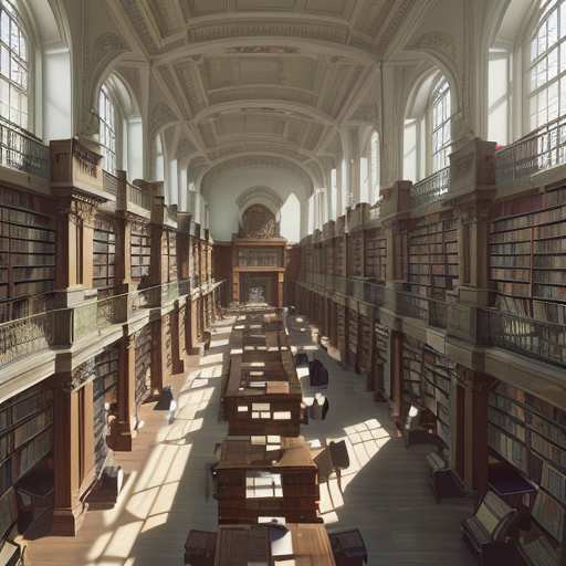 Students research history in a warmly lit library, blending physical books with AI tools to verify sources. This scene illustrates how technology enhances critical analysis while fostering a collaborative future for learning and work.