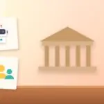 Illustration with a classical building, an AI robot and a group of people
