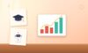 Illustration with a rising chart, a graduation cap and an AI robot