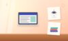 Illustration with a laptop, an AI robot and a stack of books