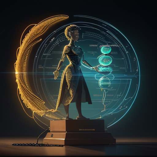 A glowing digital scale balances an open book of human knowledge against a complex circuit board, symbolizing the ethical balance between learning and artificial intelligence.