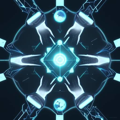 Abstract visualization of data ethics, showing glowing pathways connecting human hands to an AI core, overlaid with symbols for privacy and balanced decision-making.