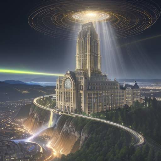 Conceptual illustration of government funding and policy beams flowing from a building to diverse schools, connecting students and teachers to symbolize equitable AI education resources.