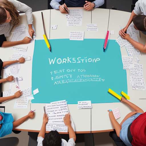 Diverse students collaborate around a whiteboard covered in diagrams and notes, actively engaged in problem-solving and discussion in a bright workshop.