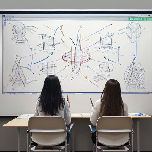 Diverse students collaborate around a whiteboard filled with interconnected diagrams, sketches, and equations, symbolizing the synthesis of disparate ideas into a novel concept.
