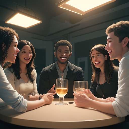 Diverse young professionals collaborating around a glowing table, showcasing genuine human connection, trust, and mutual respect in teamwork.