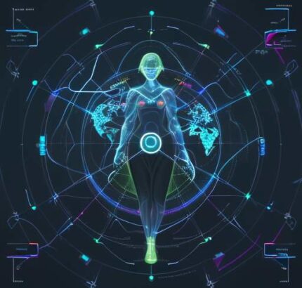 Glowing holographic map visualizing a student's personalized learning journey, showing interconnected pathways and data nodes converging towards mastery.