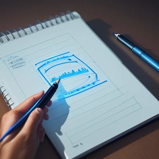 Hand resting on notepad with a glowing digital pen illuminating complex, interconnected brainstorming ideas, symbolizing creative breakthrough and deep thought.