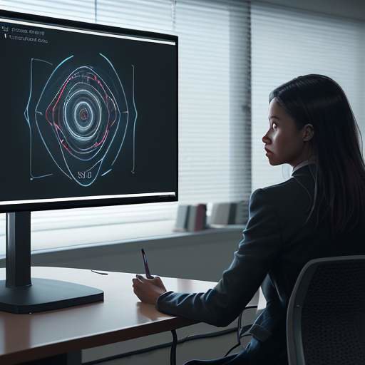 Teacher guides diverse students while an AI interface projects complex knowledge graphs in a modern, collaborative classroom setting.