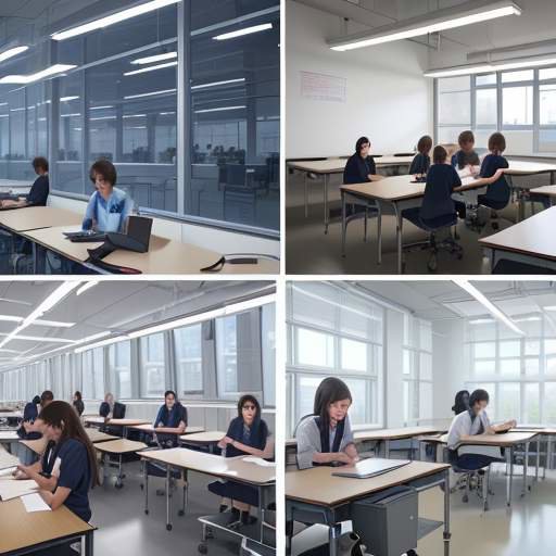 This split-screen image contrasts a well-lit urban school with advanced AI workstations against a dimly lit rural classroom sharing a single older laptop, highlighting the widening infrastructure divide in educational technology access.