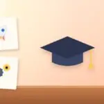 Illustration with a graduation cap, a rocket and gears