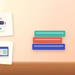 Illustration with a stack of books, an AI robot and a laptop