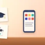 Illustration with a smartphone, a graduation cap and an AI robot