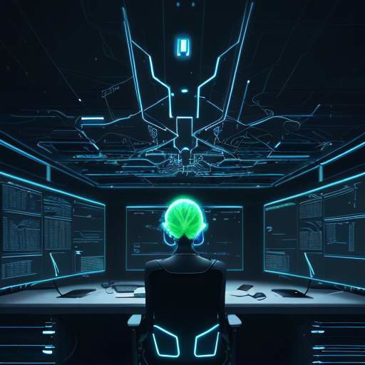 A futuristic holographic neural network glows in purple and gold above a desk, connecting to a human brain silhouette against a dark server room with green lights, illustrating the balance between AI tools and human expertise in education.