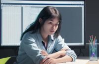 Diverse student interacts with a holographic interface showing adaptive, personalized learning pathways across multiple subjects in a modern study setting.