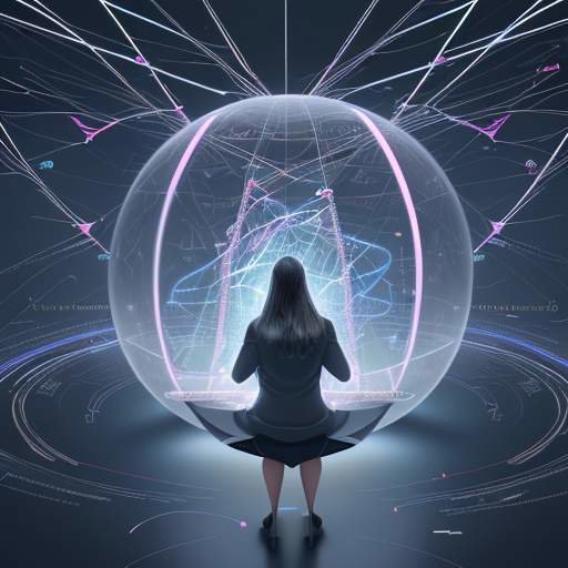Student immersed in glowing data streams, visualizing the synthesis of human creativity and advanced AI tools for complex project completion.