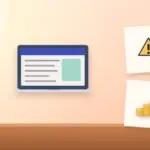 Illustration with a laptop, a warning sign and stacks of coins