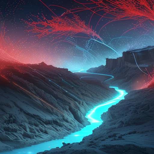 A glowing blue crystalline shield protects a river of golden data particles from a storm of red sparks, symbolizing AI guardrails protecting information integrity.