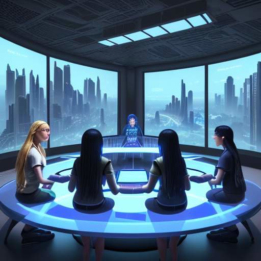 Diverse students as high-fidelity avatars gather around a glowing holographic 3D model of a sustainable city in a futuristic, green-filled educational hub.