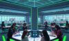 Students in a futuristic, bright library interacting with glowing holographic interfaces for personalized, adaptive learning and self-directed mastery.