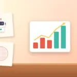 Illustration with a rising chart, an AI robot and a globe