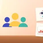 Illustration with a group of people, an AI robot and a rising chart