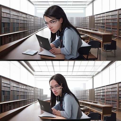 A split-screen image of a student in a library, comparing their clear face against a glitched, synthetic digital version to illustrate the difficulty of identifying deepfakes.