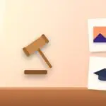 Illustration with a judge's gavel, a picture and a graduation cap