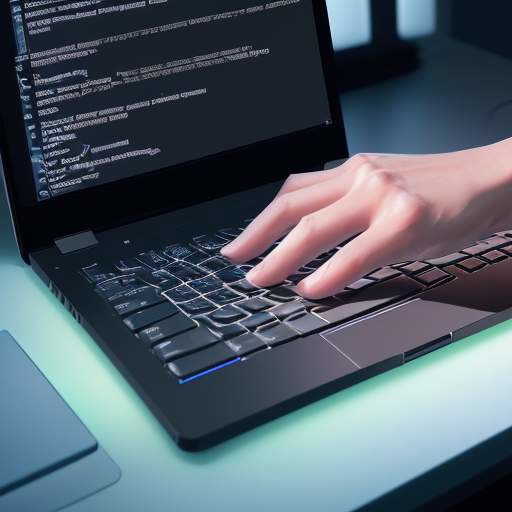 A close-up of a student's hands typing on a backlit mechanical keyboard, focusing on a laptop screen displaying complex code and natural language processing windows in a dimly lit room.