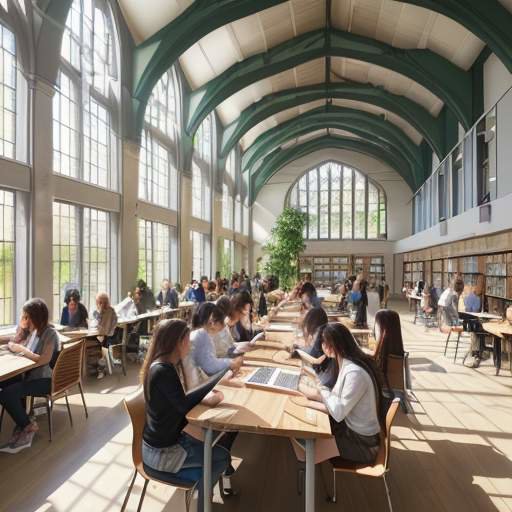 A collaborative workspace in a university library, diverse students gathered around a large table with laptops, sticky notes, and a whiteboard sketching an open‑source AI architecture diagram, natural daylight streaming through tall windows