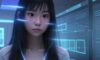 An East Asian student in a high-tech library interacts with a glowing holographic 3D data visualization, symbolizing the synthesis of human intelligence and advanced technology.