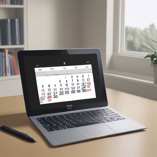 A modern, minimalist workspace featuring a laptop with a colorful calendar app, a tablet with a stylus, a steaming cup of coffee, and a notebook in a cozy study.