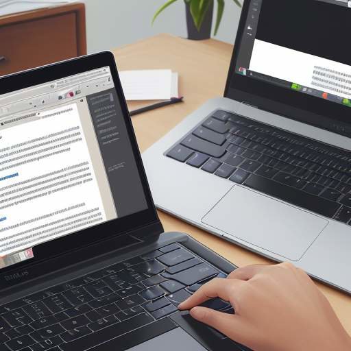 A close-up of a student's hands typing on a laptop, showing a note-taking app with a split screen comparing a raw lecture transcript to a color-coded summary.