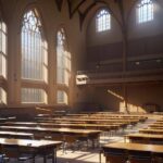 Sunlit CU Boulder lecture hall with diverse students facing a screen displaying an AI writing interface, capturing the tension between technology and student agency in modern education
