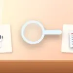 Illustration with a magnifying glass, an AI robot and a document