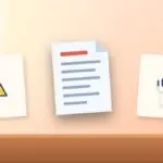 Illustration with a document, a warning sign and an AI robot