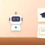 Illustration with an AI robot, a graduation cap and a certificate