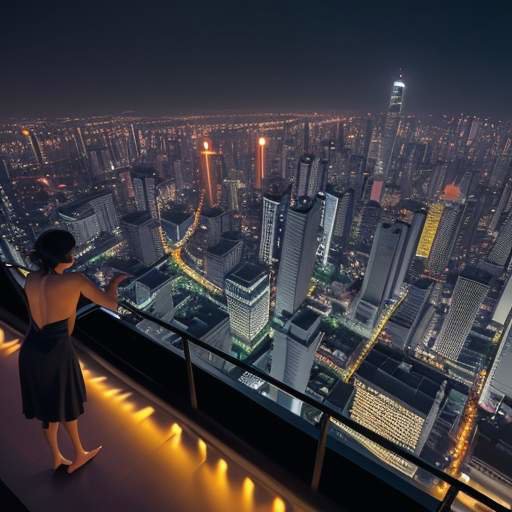 A group of diverse artists celebrate on a modern balcony in Bangkok at night, toasting to a successful project with the city lights and a large digital billboard featuring Thai-inspired animation in the background.